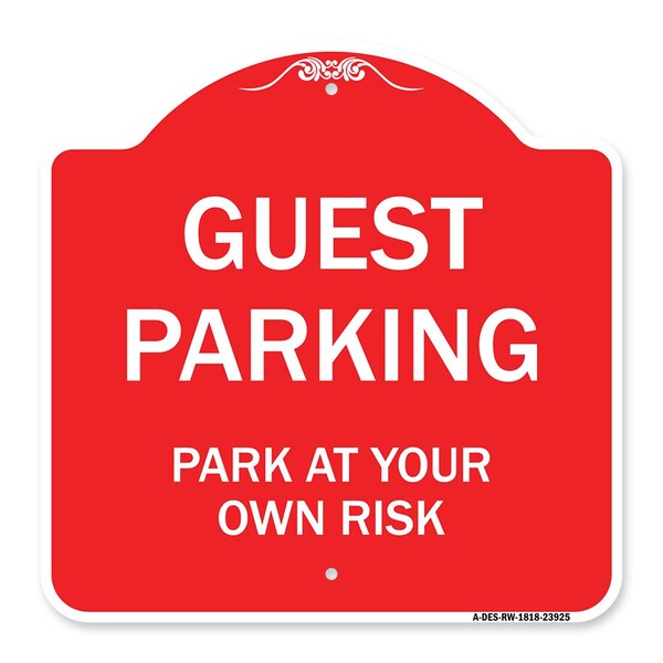 Designer Series Sign-Guest Parking, Red & White Aluminum Sign, 18" x 18", RW-1818-23925